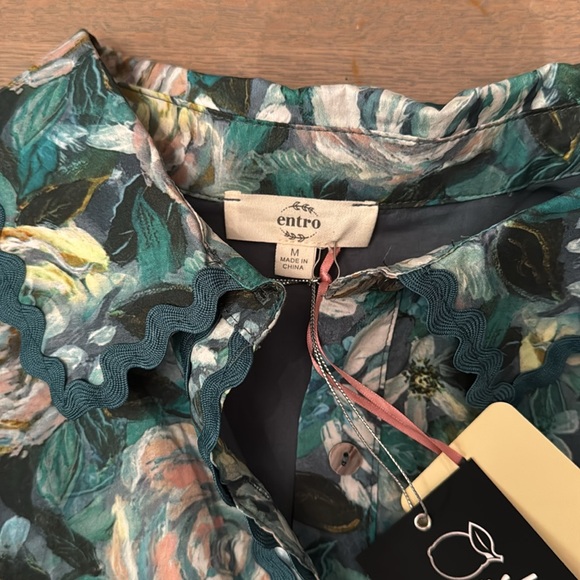 Entro Floral Puff Sleeve Ric Rac Mini Dress w/pockets - Picture 2 of 8